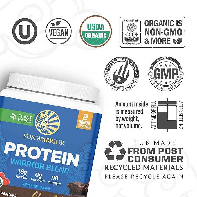 Organic Plant Based Protein Powder | Vegan Organic Protein Powder Chocolate Flavored with BCAA Amino Acids & Hemp Seed Pea Blend | Non-GMO Soy Dairy Filler & Gluten Free (Chocolate, 17 Servings)