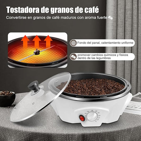 lhoehzhu Coffee Bean Roaster, 110V 800W Non-Stick Coffee Bean Baking Machine, 0-240°C Adjustable Temperature, Electric Coffee Roaster for Home Use, 1.1lbs Capacity