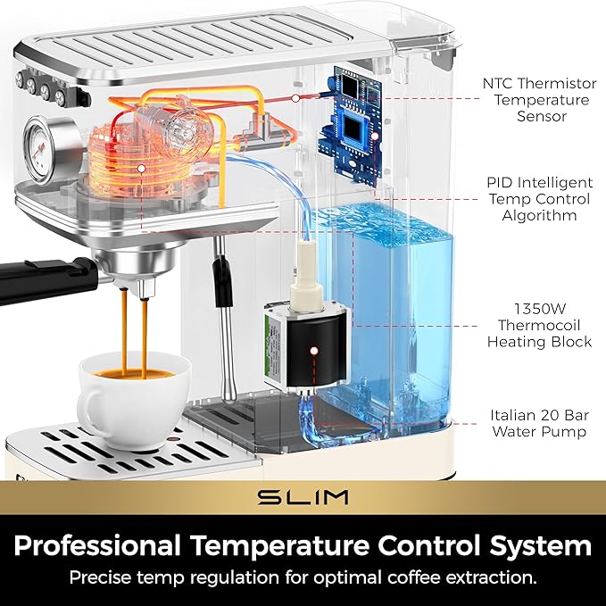 CHULUX Slim Espresso Machine with Milk Frother, 20 Bar Professional Italian Pump Espresso Coffee Machine for Home Cappuccino & Latte Maker, Stainless Steel, Creamy