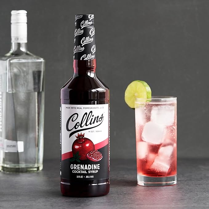 Collins Grenadine Syrup, Real Pomegranate Juice and Sugar, Craft Cocktail Syrup, Drink Mixers, 32 oz