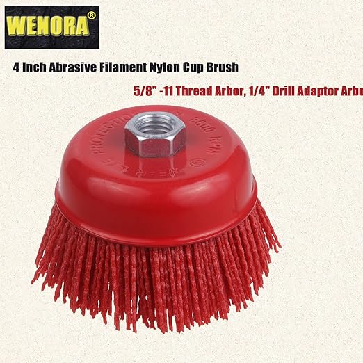 4 Inch Abrasive Filament Nylon Cup Brush for Angle Grinder, 5/8" 11 Thread, Nylon Wheel Brush for Grinders -Remove Rust, Corrosion, Paint, for Surface Pre-Treatment of Various Metals (2 Pack)