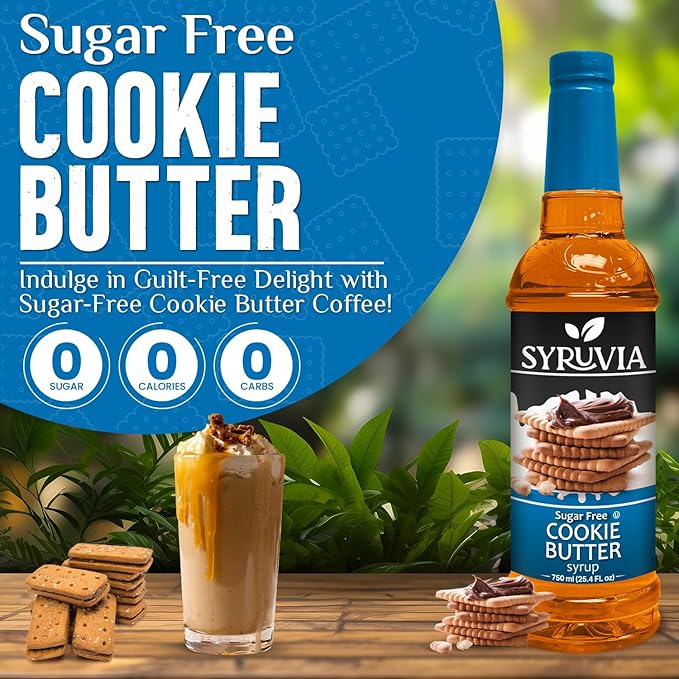 Syruvia Sugar Free Coffee Syrup, Cookie Butter Flavored Syrup for Drinks, Lattes, and Desserts – 25.4 fl oz, With Pump