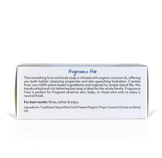 Coco Fiji Soap Bar for Face and Body Infused With Organic Coconut Oil, Fragrance Free, Essential Oil, Natural Soap for Moisturizing & Pore Purifying Skin, 7 oz,Pack of 2