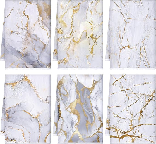 Boyiee Set of 6 Marble Kitchen Towels Gold Dish Towels Absorbent Stylish Marble Tea Towels 24 x 16 Inches Modern Hand Towels Housewarming Gifts for Farmhouse Kitchen Bathroom Decorations