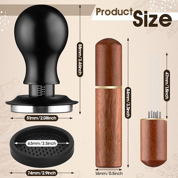Espresso Distribution Tool Accessories - 51mm Spring Loaded Coffee Calibrated Tamper Kit with Needles, WDT Stainless Steel Espresso Stirrer Dosing Funnel Set for Barista Coffee Machines