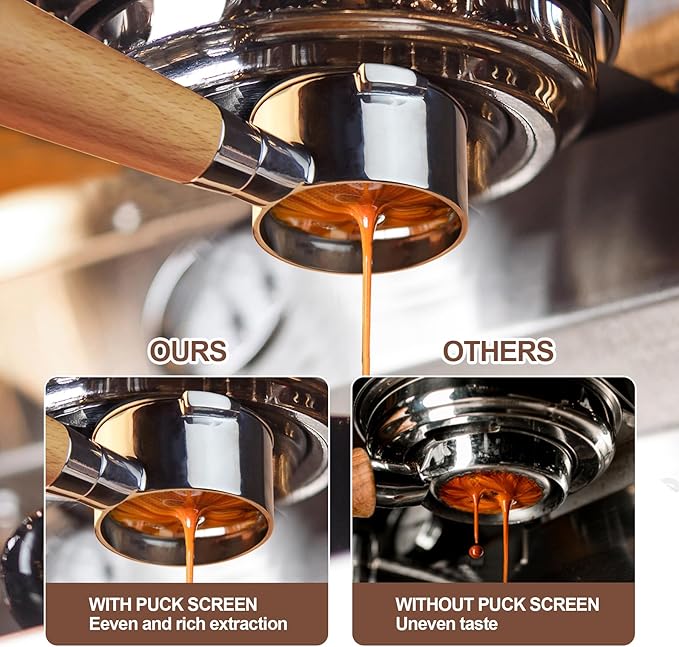 stochastic box 54 mm Bottomless Portafilter with Puck Screen, 3 Ears Espresso Portafilter Compatible with Breville Barista Express Machines,Stainless Steel Por tafilter and Maple Handle