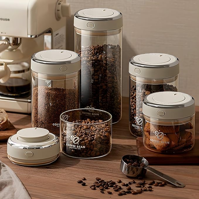 IwaiLoft Glass Coffee Bean Storage Container with Airtight Lid,Glass Sealed Jar with Date Tracker,Vacuum Coffee Canister for Nuts,Food Fresh Storage,Clear Borosilicate Glass Jar (37OZ/1100ML)