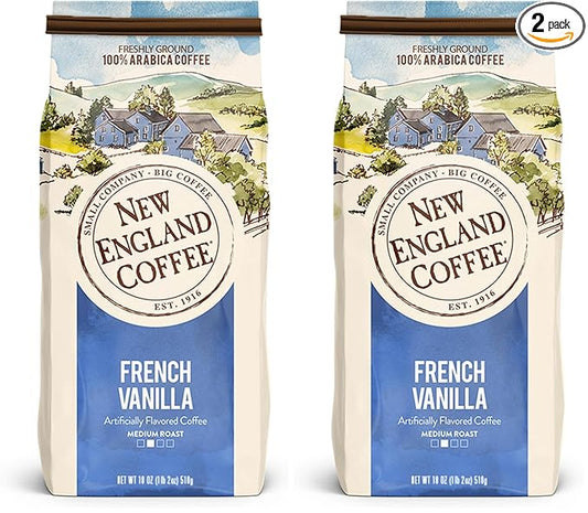 New England Coffee French Vanilla Medium Roast Ground Coffee, 18oz Bag (Pack of 2)