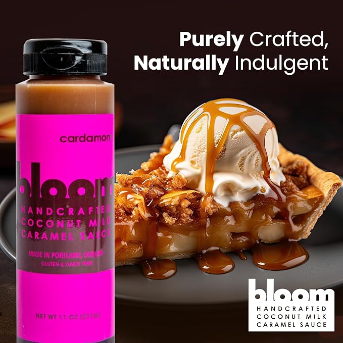Bloom Caramel Cardamom Coconut Caramel Sauce – Vegan, Dairy-Free Dessert Topping, Small Batch Artisanal Quality, Made with Premium Ingredients, Perfect for Coffee, Ice Cream, and Baking – 22oz
