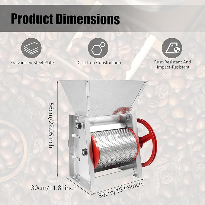 Coffee Bean Roaster Machine Fresh Coffee Bean Peeling Machine, Semi-Automatic & Manual Beans Shelling Machine with Handle, 304 Stainless, Double Discharge Ports for Shops, Farms, Homes Use