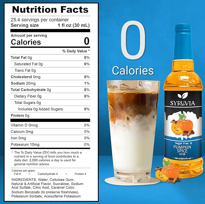 Syruvia Sugar Free Pumpkin Spice Coffee Syrup, Flavored Syrup for Drinks, Lattes, and Desserts – 25.4 fl oz, With Pump