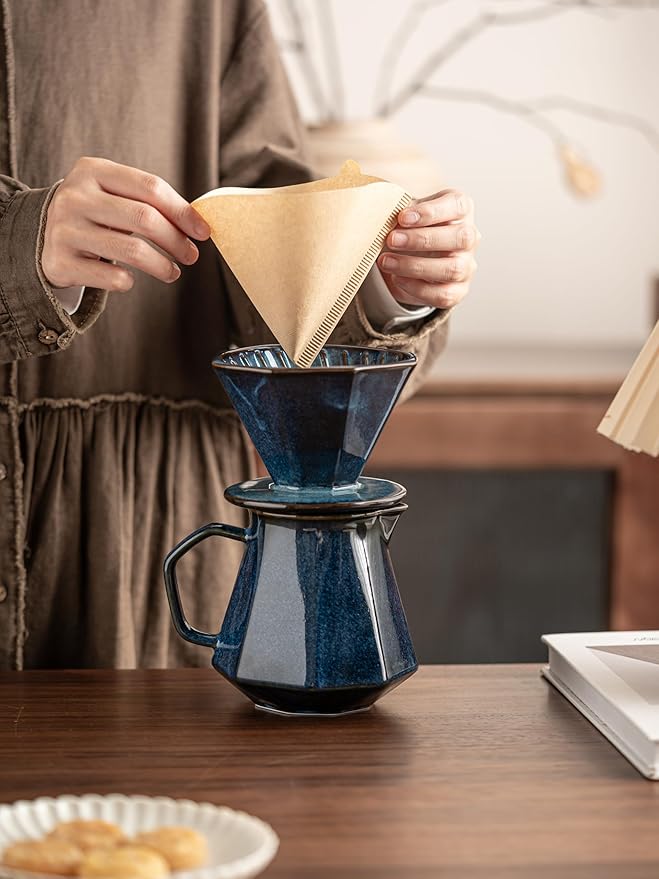 Pour Over Coffee Maker,Ceramic Coffee Maker With 40 pcs Paper Filter，20oz/600ml Pour Over Coffee Dripper