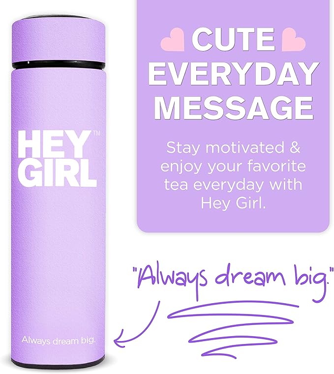 Hey Girl Tea Infuser Bottle 450ml - Insulated Stainless Steel Water Bottle - Tea Tumbler with Tea Diffuser - Portable Travel Mug for Loose Leaf Tea & Infused Water - Tea Lovers Gifts for Women