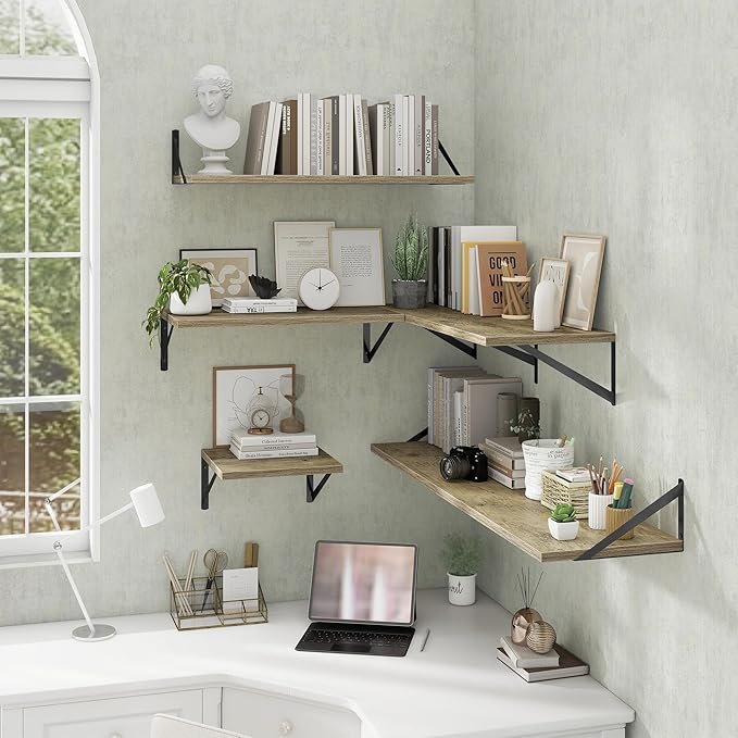 Deep Floating Shelves Wall Mounted, 30"x12" Gray Wall Shelves with Brackets Set of 2 for Bedroom, Living Room, Bathroom, Kitchen, Office - Storage & Display Shelf for Decor, Books, Plants