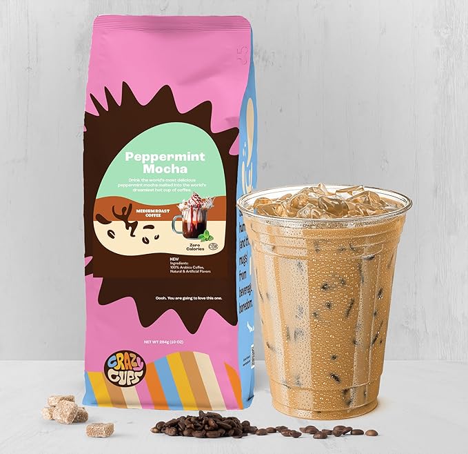 Crazy Cups Flavored Ground Peppermint Coffee, Peppermint Mocha Coffee in 10 oz Bag, For Brewing Flavored Hot or Iced, (Pack of 3)