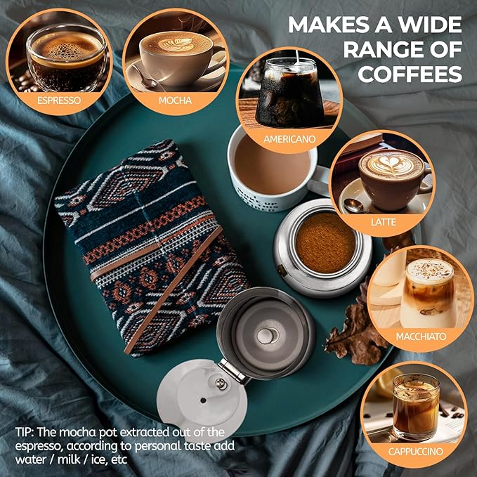 9 Cup 450ml Moka Pot Stainless Steel Espresso Coffee Maker Stovetop Percolator Coffeemaker Italian Classic Style Brewing Greca Cafe Mocha Machine for Cafeteras Lover Camping Travel and Home Use 15oz