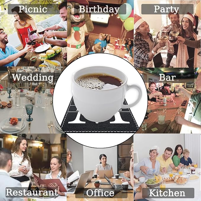 Personalized Coasters, Custom Set of 6 Leather Coaster for Drinks with Holder, DIY Name/Photo/Logo, Non-Slip, Heat Resistant, Waterproof for Coffee Table Bar Beer Wine Cup Housewarming