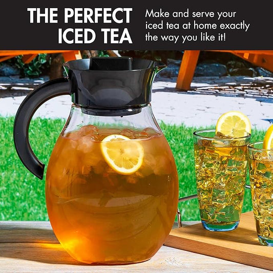 Primula The Big Iced Tea Maker and Infuser, Plastic Beverage Pitcher with Leak Proof, Airtight Lid, Fine Mesh Reusable Filter, Made without BPA, Dishwasher Safe, Black (Pack of 4)