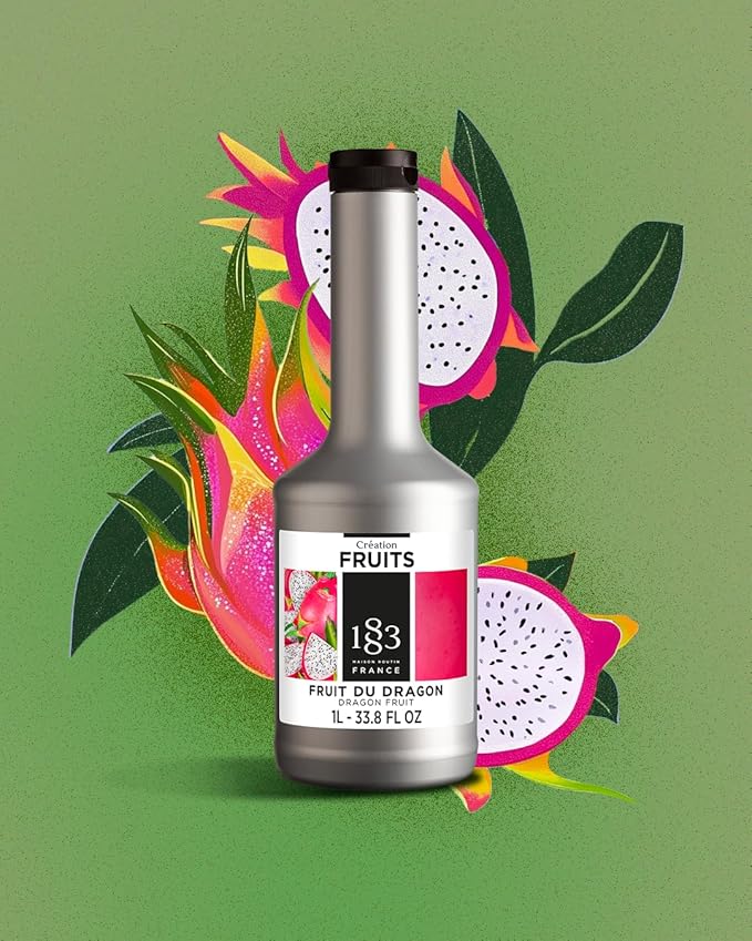 1883 Dragon Fruit Purée – Premium French Fruit Purée for Cocktails, Smoothies, Desserts & More – Vibrant Exotic Flavor – 1 Liter Bottle