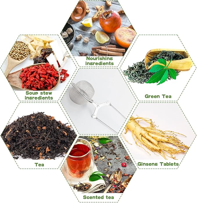 Yinder 36 Pcs Snap Tea Infuser Steeper Strainers for Loose Tea Filter Holder Tong Pincer Steeper Metal Stainless Steel Mesh Ball with Handle Reusable