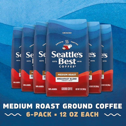 Seattle's Best Coffee Breakfast Blend Medium Roast Ground Coffee | 12 Ounce (Pack of 6)