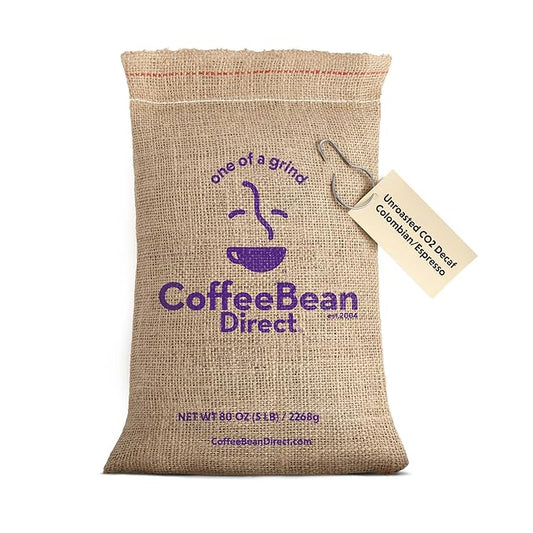 Coffee Bean Direct Unroasted CO2 Decaf Colombian/Espresso, 5 Pound (Pack of 1)