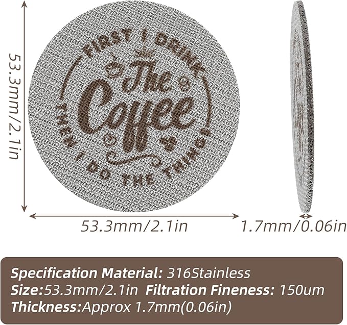 2 Pcs 53.3mm Espresso Puck Screen, 1.7mm Thickness 150 Micrometre Reusable Stainless Steel Coffee Filter Mesh Plate for Espresso Portafilter Filter Basket