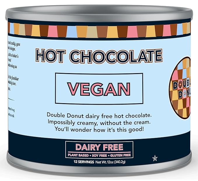 Double Donut Coffee Dairy Free Hot Chocolate Mix, Non Dairy Instant Vegan Hot Chocolate Mix, 12 Ounce