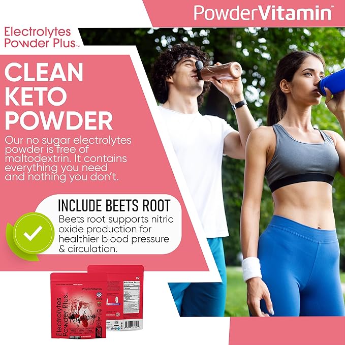 PowderVitamin Electrolytes Powder Plus (20 Servings) Raspberry Electrolyte Powder Zero Calorie Keto,0 Sugar, No Maltodextrin,1000mg Potassium,120mg Calcium,120mg Magnesium, Pink Himalayan Salt