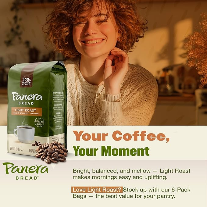 Panera Light Roast Ground Coffee, 100% Arabica, Sustainably Sourced – Smooth, Bright & Balanced Flavor – Clean Label, No Artificial Ingredients – Kosher, Gluten-Free 12oz Bag
