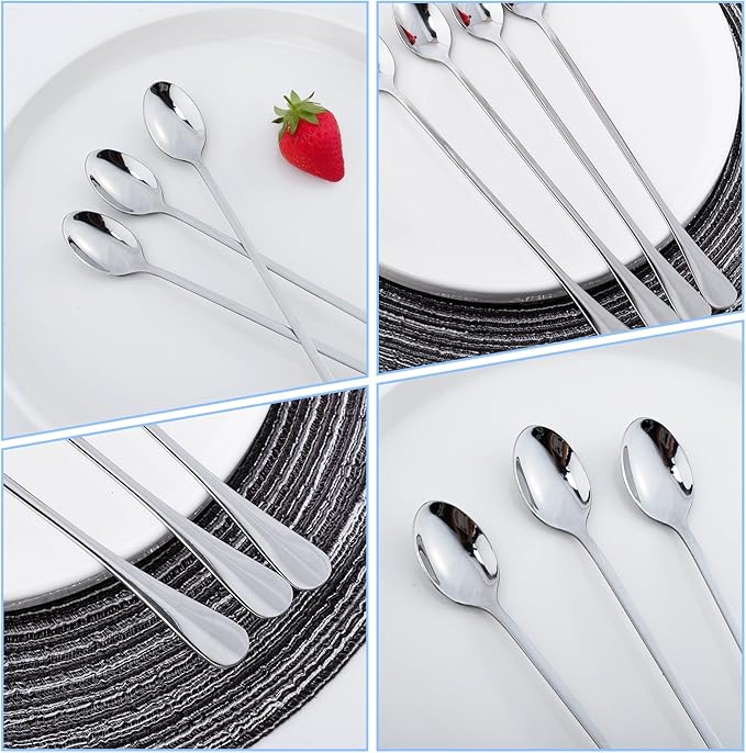 8 Pcs Ice Tea Spoons, 9 Inch Long Handle Iced Teaspoon, Stainless Steel Cocktail Stirring Spoons, Long Coffee Spoon Ice Cream Spoon for Coffee Tea Cocktail Stirring Desserts