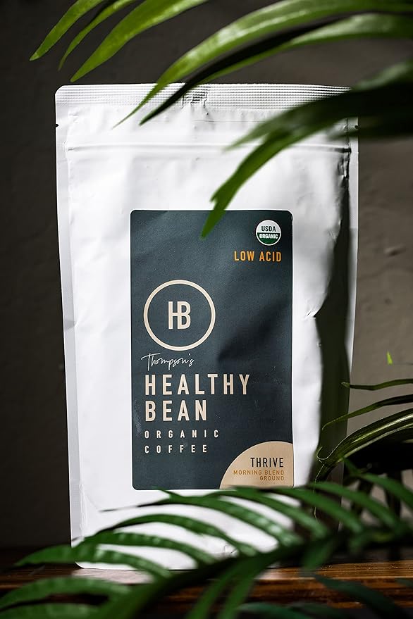 Healthy Bean Coffee Thrive Morning Blend - Whole Bean Low Acid Coffee for Sensitive Stomach, Smooth and Rich Flavor - USDA Organic, Medium Roast Coffee Beans, 11oz