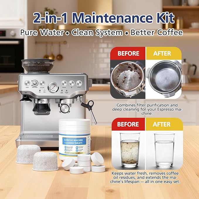 Cleaning Kit for Breville, 60 Cleaning Tablets and 8 Water Filters for Breville Espresso Machines - 2g Espresso Machine Tablets-16 Months Supply