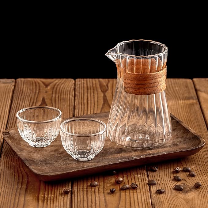Glass Coffee Server 16oz, Glass Coffee Carafe with Heat-Resistant Wood Loop,Clear Coffee Decanter Coffee Server for Pour Over, Coffee Pot