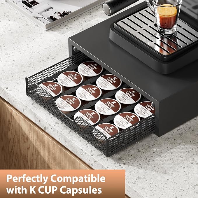 Nespresso Pods Holder, K Cup Holder, Coffee Pod Holder Organizer Compatible with Nespresso Vertuo Capsules, Holds 60 Small or 40 Large Pods, Black