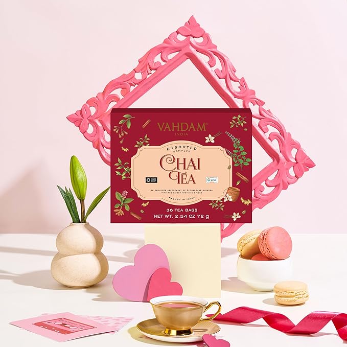 VAHDAM, Assorted Chai Tea Variety Pack (6 Delicious Flavors, 36 Eco Friendly Pyramid Tea Bags) Caffeinated, Gluten Free, Non GMO | Indian Masala Chai Tea Blends | Valentines Day Gifts for Him & Her