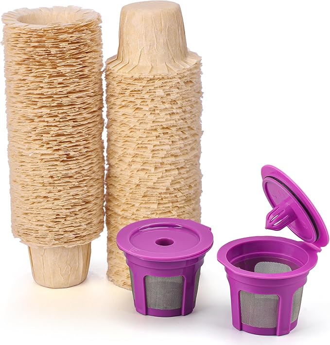 Haetyly 2 Pack Reusable K Cups with 100 Count Natural Paper Filters,Compatible with Keurig Single Serve 1.0 and 2.0, Fits All Reusable K Cup Coffee Pods