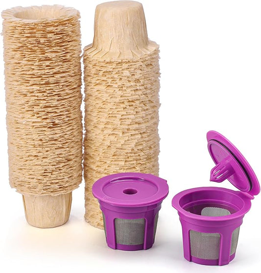 Haetyly 2 Pack Reusable K Cups with 100 Count Natural Paper Filters,Compatible with Keurig Single Serve 1.0 and 2.0, Fits All Reusable K Cup Coffee Pods