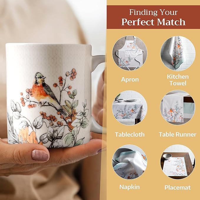Maison d' Hermine Coffee Mug with Handles Fine Bone China Mugs Pack of One Tea Cups for Hot Beverages Cappuccino Latte Home Office Perfect for Gift (Whitish Shabby Chique - Winter Berries, 12 Ounce)