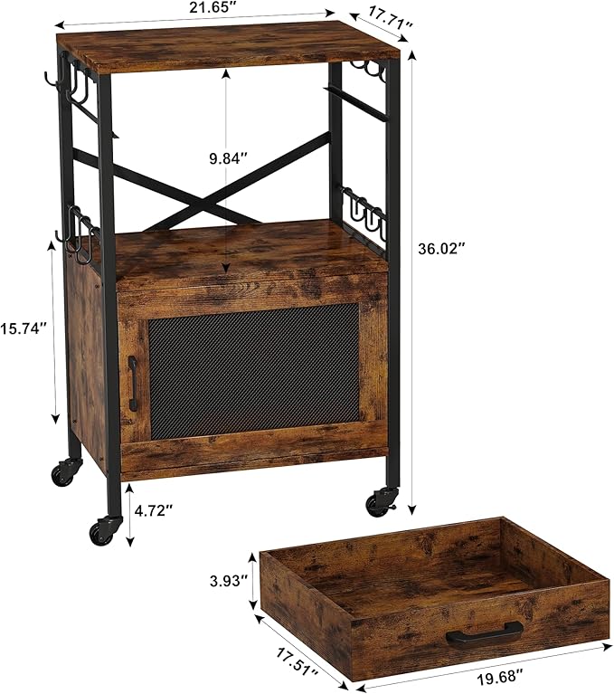 Homeiju Kitchen Island Cart, Kitchen Storage Cart with Drawer, Microwaves Stand, Coffee Cart, Rolling Kitchen Cabinet Cart with Hooks for Kitchen, Dining Room