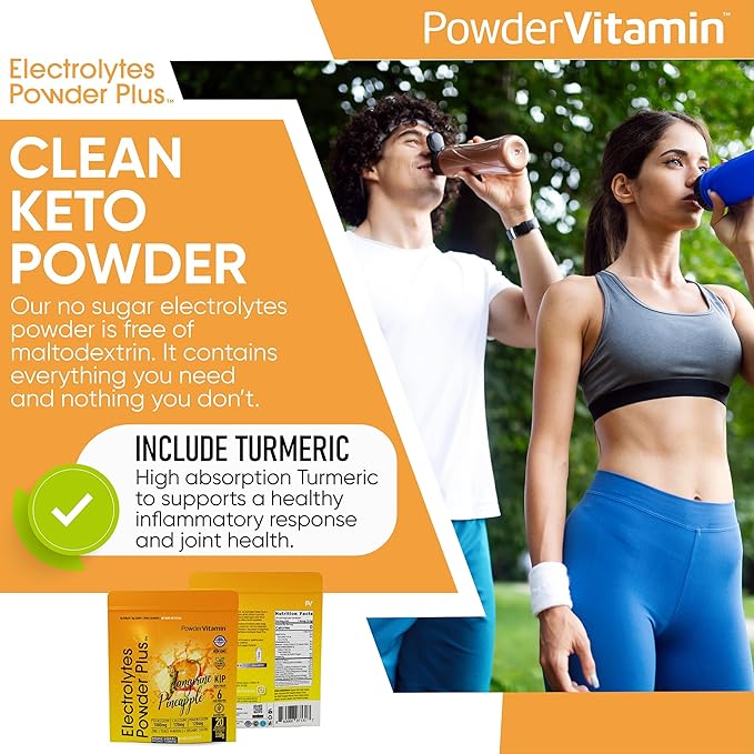 PowderVitamin Electrolytes Powder Plus (20 Servings) Tangerine Pineapple Electrolyte Powder Zero Calorie Keto,0Sugar,No Maltodextrin,1000mg Potassium,120mg Calcium,120mg Magnesium, Pink Himalayan Salt