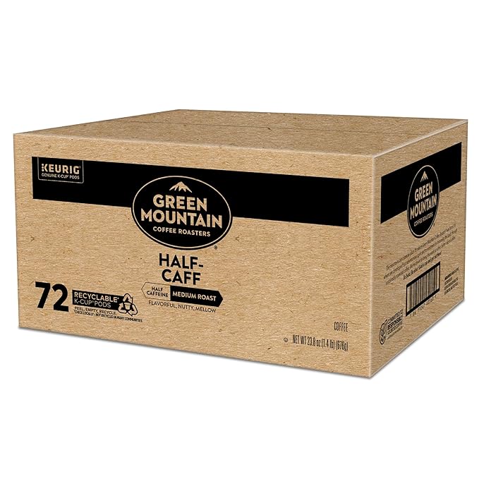 Green Mountain Coffee Roasters Half Caff Keurig Single-Serve K-Cup pods, Medium Roast Coffee, 72 Count