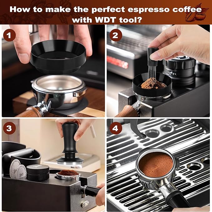 Espresso Accessories Kit 53.5mm, Coffee Tamper with Spring Loaded Calibration, 316 Stainless WDT Tool with Magnetic Stand and Dosing Funnel Set Fits Espresso Machine Press and 53.5mm Portafilters
