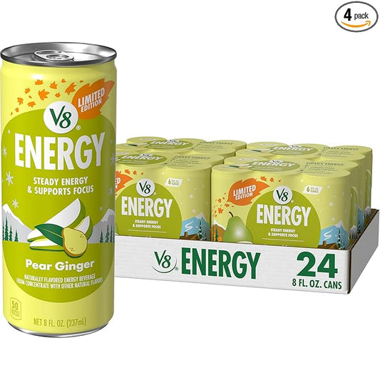 V8 Energy Pear Ginger Energy Drink, 8 fl oz Can (24 Pack)
