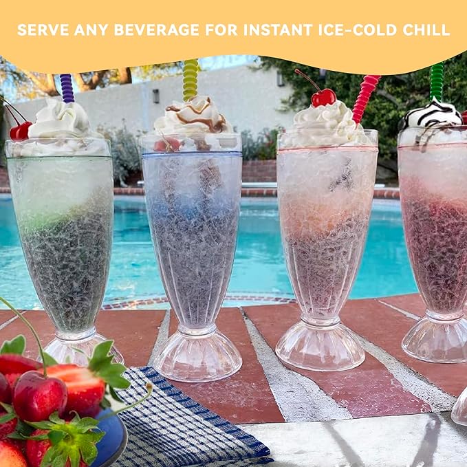 Lily's Home Frosted Freezer Milkshake Glasses, 12 oz Set of 4 – Double Wall Insulated Acrylic with Liquid Gel for Root Beer Floats, Smoothies & Ice Cream Sodas, Home Bar, Kitchen, Party & Dessert Shop