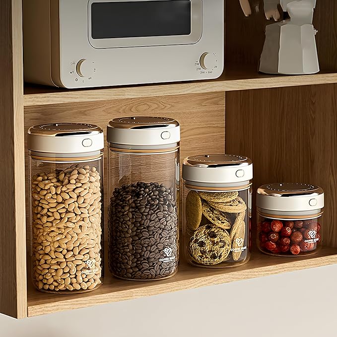 IwaiLoft Glass Coffee Bean Storage Container with Airtight Lid,Glass Sealed Jar with Date Tracker,Vacuum Coffee Canister for Nuts,Food Fresh Storage,Clear Borosilicate Glass Jar (57OZ/1700ML)