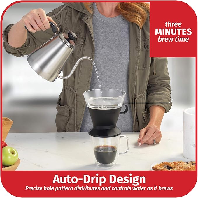 GoodCook Koffe BPA-Free Plastic Auto-Drip Pour Over Coffee Maker with #2 Paper Filters,Black