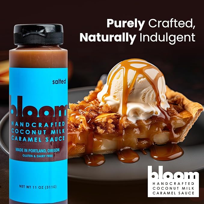 Bloom Caramel Salted Coconut Caramel Sauce – Vegan, Dairy-Free Dessert Topping, Small Batch Artisanal Quality, Made with Premium Ingredients, Perfect for Coffee, Ice Cream, and Baking – 22oz