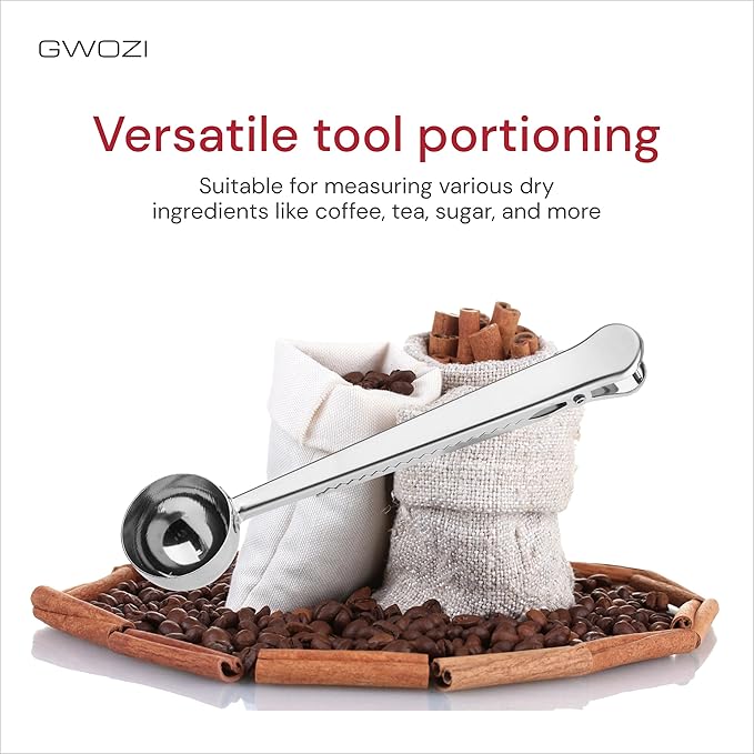 Coffee Scoop Clip 12 Pcs - Stainless Steel Tablespoon Measure Spoon with Clip - Coffee Scoop for Ground Coffee - Measuring Spoon for Ground Coffee & Beans, Tea, Sugar, Milk Powder, Ice Cream