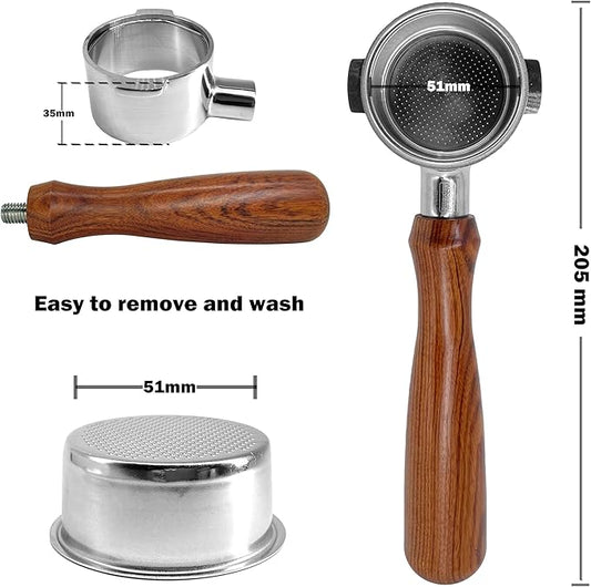 NEOUZA 51mm 2 Eears Espresso Bottomless Portafilter for Delonghi Stilosa Icona ECP31.21 ECP33.21 ECP35.31 ECP36.31, 304 Stainless Steel with Non-Pressurized Basket